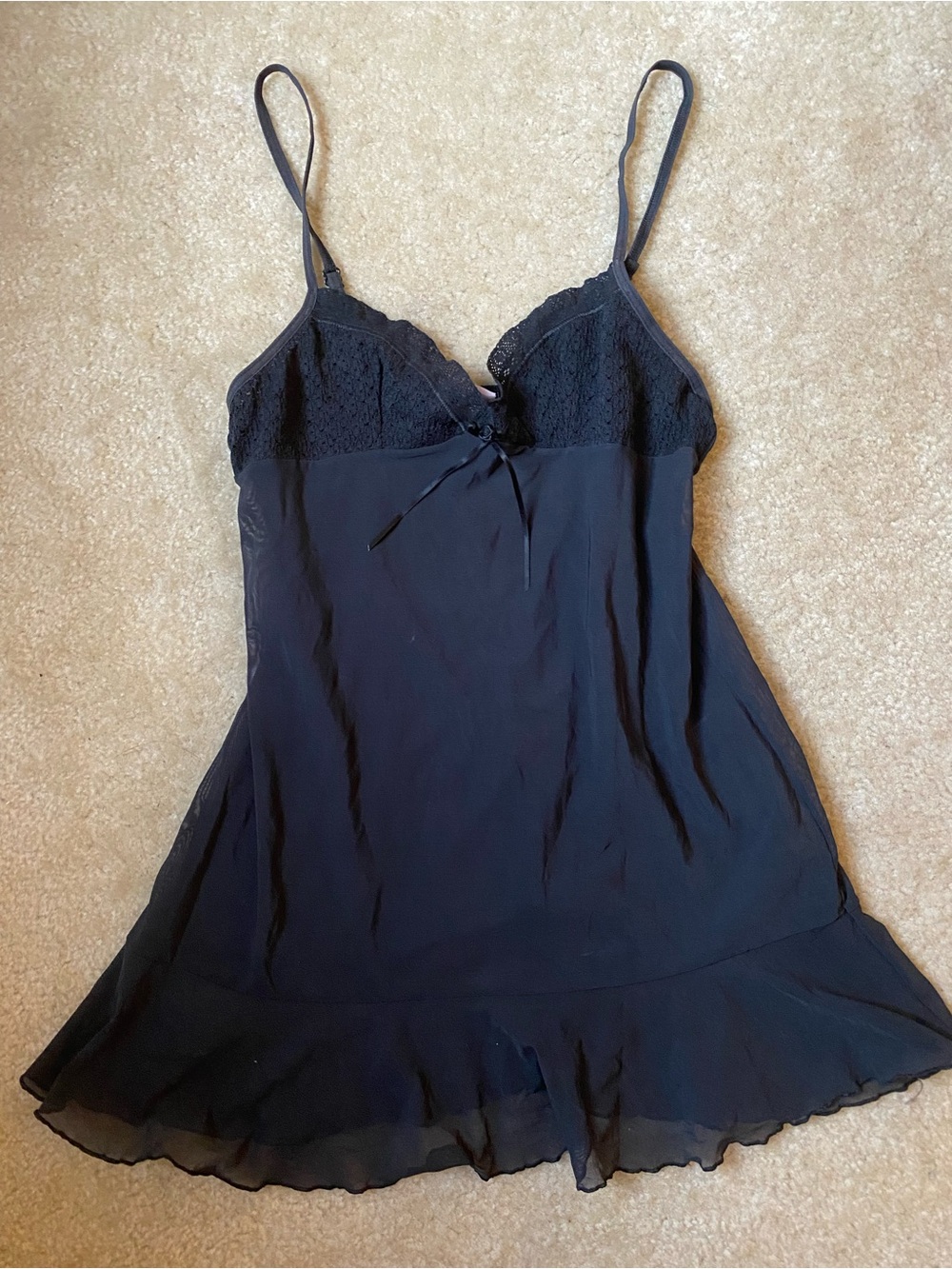 Victoria's Secret Y2K Black Lace Trim Fairy Whimsygoth Nightgown Chemise Slip S
